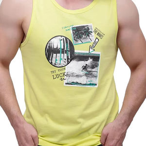 Camisetas sin mangas amarillas para hombre, ropa de calle de Primavera de algodón transpirable, estilo informal con estampado personalizado - Product Image 4