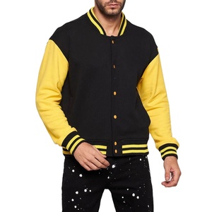 Custom 2026 Men's Baseball Varsity Jackets Winter Warm Long Sleeves <b>Yellow</b> Color Leather Sleeves Canvas Fabric Printed Design - Product Image 1