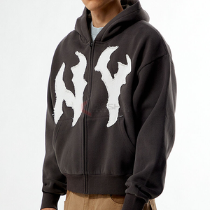 Wholesale Oversized <b>Zip</b> Up Hoodie Men Heavyweight 100% Cotton Boxy Fit Custom Logo Cropped Double Zipper <b>Full</b> <b>Zip</b> <b>hoodies</b> - Product Image 5