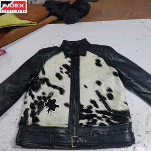 Chaqueta de Motociclista de Cuero Vacuno para Hombre, Estampado de Vaca Blanco y Negro, Ropa de Abrigo de Invierno - Product Image 1