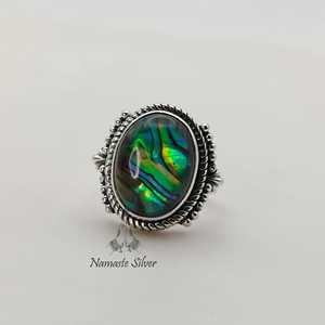 <b>Abalone</b> <b>Shell</b> Ring, Sterling Silver Oval Paua <b>Shell</b> Jewelry - Product Image 1