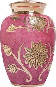 Urna funeraria de flores rosas y doradas, urna de cremación conmemorativa para cenizas humanas, latón adecuado para entierro de cementerio o nicho, tamaño personalizado - Product Image 3
