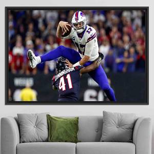 Tableau imprimé sur toile élégant : décoration de chambre de garçon avec Josh Allen, toile encadrée noire - Product Image 1