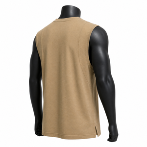 Camiseta sin Mangas Beige al por Mayor para Hombre, Camiseta Deportiva de Algodón Lisa, Proveedor de Ropa de Gimnasio - Product Image 6