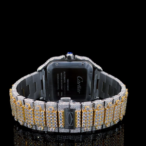 Reloj de Cuarzo para Hombre con Incrustaciones de Diamantes Moissanite, Elegante, de Acero Inoxidable, Chapado en Oro de Dos Tonos, Cuadrado, de Lujo - Product Image 5