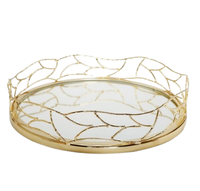 Plateau miroir à bordure dorée métallique fait main avec décoration orientale, grossiste de bougies et plateau de service de Noël, plateau décoratif à bordure