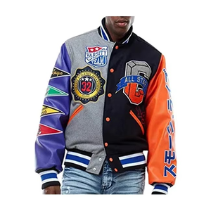 Chaqueta universitaria de lana y cuero con parche de chenilla para hombre, chaqueta de béisbol con letras bordadas - Product Image 1