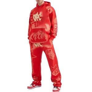 Chándal lavado con ácido con estampado de logotipo personalizado para hombre 2024, conjunto de entrenamiento de lana de manga larga transpirable y cómodo para invierno - Product Image 2