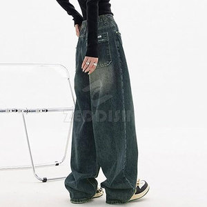Pantalon long décontracté d'été pour femme, taille mi-haute, devant plat, 100 % coton, délavage clair, respirant, haute qualité, personnalisable, à prix abordable - Product Image 5