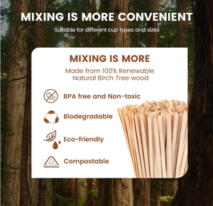 Bâtonnets de café en bois de bouleau de 16.5 cm jetables écologiques - Product Image 1