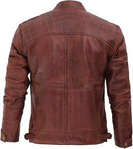 Veste de moto en cuir matelassé à col montant pour hommes avec design élégant, style de rue pour un usage quotidien - Product Image 4