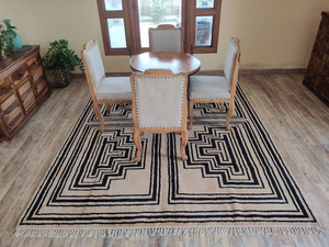 Hot Sell Unique Beni Ourain <b>Rug</b> Hand Made Moroccan Boho Beni Ourain <b>Rugs</b> Hand Knotted Wool Cotton <b>Black</b> Beige Area <b>Rug</b> - Product Image 5