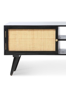 ขาตั้งทีวีหวายและไม้แบบย้อนยุค,ดีไซน์ทันสมัยมีด้ามจับสีดำทองสำหรับทีวี - Product Image 3