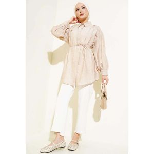 Chemise Ceinture Epaule Froncée Beige - Product Image 1