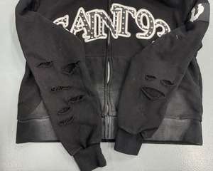 Nouveau sweat à capuche pour homme en coton brossé French Terry, impression sérigraphique personnalisée, broderie extrêmement lourde, fermeture éclair, strass - Product Image 4