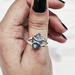 Anillo de Plata de Ley 925 con Labradorita Natural en Bruto Ajustable para Mujer, Joyería de Piedra Natural, Ideal para Fiestas y Navidad - Product Image 2