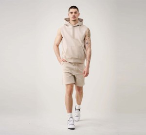 Conjunto de pantalones cortos unisex sin mangas con capucha-Conjunto de ropa deportiva informal y cómoda Ideal para gimnasio, deportes y uso diario - Product Image 2