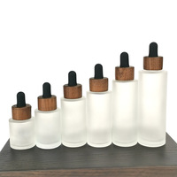 Impression de logo personnalisé, flacons compte-gouttes en verre givré noir mat avec bouchon en bois de bambou, 15 ml, 30 ml