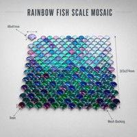 Tuile de mosaïque en verre marocain à effet écaille de poisson, finition brillante mate irisée bleu vert arc-en-ciel, pour crédence de salle de bain et décoration murale de cuisine
