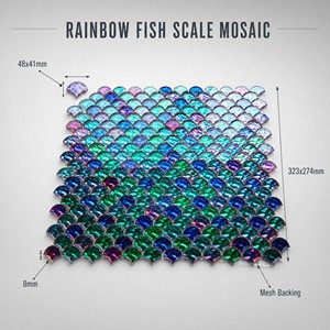 Tuile de mosaïque en verre marocain à effet écaille de poisson, finition brillante mate irisée bleu vert arc-en-ciel, pour crédence de salle de bain et décoration murale de cuisine - Product Image 4