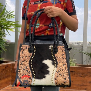 Sac fourre-tout à bandoulière en cuir repoussé à la main véritable mallette pour ordinateur portable sac à main élégant sac de travail de bureau sacs à bandoulière pour femmes - Product Image 1