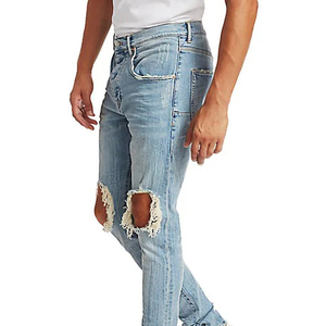 กางเกงยีนส์สลิมฟิตเอวสูงสำหรับผู้ชาย, กางเกงยีนส์ผ้าฝ้ายยืดได้คุณภาพสูงผ้าทอเพิ่มความสามารถในการสวมใส่สไตล์การซ่อมแซมแฟชั่น - Product Image 4