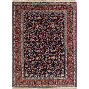 Tapis en laine noués à la main Aalam Deep Navy/soft Coral Pae-5122, motif floral abstrait, pour la maison, le couloir, le salon, les chambres d'adolescents, rectangulaire, patchwork puzzle - Product Image 1