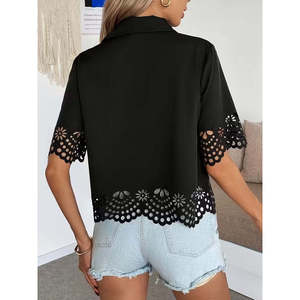 Blusa de Mujer de Manga Corta con Cuello y Botones al Frente Estilo Dubai de Jane, Blusa Elegante Informal para Uso Diario - Product Image 4