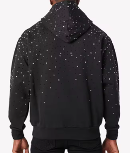 Sweat à capuche personnalisé avec strass 100% coton de luxe Streetwear pull unisexe motif diamant à capuche pour hommes et femmes - Product Image 4