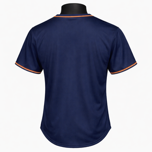 เสื้อเบสบอลแบบเรียบสั่งทำพิเศษ กระดุมเต็มตัว คอวี แต่งแถบคู่ ระบายอากาศได้ดี แห้งเร็ว โพลีเอสเตอร์ แต่งขอบสีส้ม ชุดยูนิฟอร์มทีม - Product Image 5