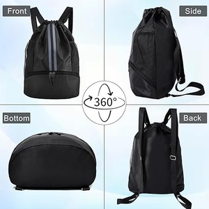 Sac à dos de sport en nylon noir avec poches latérales en filet pour bouteilles d'eau et rangement de ballons de basket, capacité 30-40L - Product Image 6