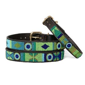 Beaded Leather <b>Dog</b> Collars for Pets with Hand Embroidery Detail Vintage Seed Beads <b>Dog</b> Collars with Durable Leather Base - Product Image 2