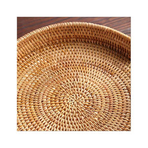 Handwoven Rattan Round Serving Tray <b>Wicker</b> <b>Basket</b> <b>with</b> <b>Handles</b> for Fruit Bread Home Decor - Product Image 4
