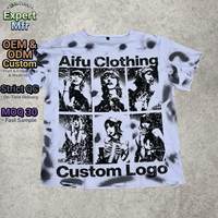 Kaos Batik Grafis Custom Ukuran Besar Bahan Tebal Pria Y2K Grunge Vintage Acid Wash Distressed Drop Shoulder Bernapas Pendek