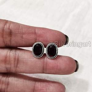 Boucles d'oreilles à clous pour femmes, pierre précieuse grenat naturel, boucles d'oreilles bohèmes de Noël, bijoux faits à la main, boucles d'oreilles à clous en argent sterling 925 - Product Image 5