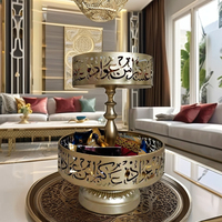 Support à gâteau en métal à deux niveaux, doré, avec design de calligraphie arabe sur le thème du Ramadan