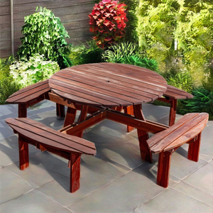 Venta al por mayor de 8 plazas al aire libre de madera mesa de picnic y Banco Set para jardín comedor barbacoa Picnics - Product Image 1