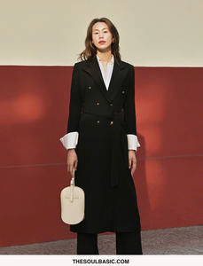 เสื้อโค้ทกันหนาวผ้าคอตตอนผ้าไหมกระดุมสองแถวสไตล์มินิมอลลิสต์สำหรับผู้หญิงทรงยาวหรูหราดีไซน์สูง - Product Image 3