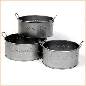 Ensemble de 2 jardinières ovales en fer galvanisé faites à la main de meilleure qualité avec garniture et poignées antirouille pour décoration de balcon de jardin - Product Image 3