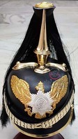 Casque allemand Pickelhaube en cuir avec emblème d'aigle en laiton et plume de crin, fait main, objet militaire de collection, pour déguisement historique