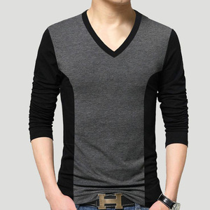 เสื้อยืดคอวี แขนยาวทรงเข้ารูป ผ้าด็อบบี้ ซิลค์/คอตตอน กันยับ สไตล์วินเทจ สำหรับผู้ชาย ยี่ห้อ MOMO BD - ส่งออกจากบังกลาเทศ - Product Image 4