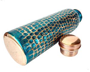Bouteille d'eau en cuivre bleu et cuivre bouteille de santé ayurvédique écologique verres élégants pour un usage quotidien voyage de cuisine - Product Image 3