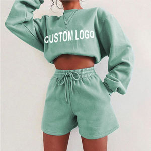 Logo personnalisé 100% coton sweat à capuche et short ensemble deux pièces sweat à capuche shorts costumes shorts décontractés et sweat à capuche jogger ensemble femmes - Product Image 3