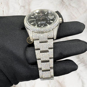 Reloj de Lujo con Diamantes Cultivados en Laboratorio de Alta Calidad, Esfera con Números Romanos, Diamantes Baguette, Estilo Bustdown, Venta al por Mayor, Proveedor OEM/ODM - Product Image 1