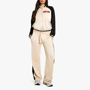 Pantalon à capuche zippé régulier pour femmes OEM 2 pièces ensemble survêtement solide et décontracté Hip Hop 100% coton blanc de gros - Product Image 1