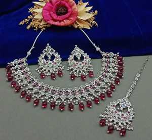 Indian Traditional Kundan Silver Plated Jewellery Set and Copper Necklace Set for Women & <b>Girl</b> Indian <b>Accessories</b> Jewlery Women - Product Image 5