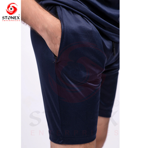 กางเกงขาสั้นสำหรับผู้ชายชุดเสื้อยืดแขนสั้นผ้าคอตตอนโพลีเอสเตอร์สีพื้นชุดวอร์มคอกลมพร้อมกางเกงขาสั้นสำหรับผู้ชายตามสั่ง - Product Image 6