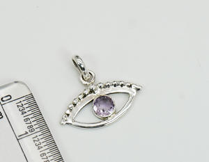 Colgante de estilo de ojo de piedra natal de mes de febrero de amatista púrpura Natural de sólida plata de ley 925 - Product Image 2