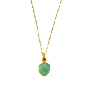 Kaba doğal yeşil florit 10-12mm 925 ayar gümüş altın Vermeil Collet seti kolye kolye taş taş kolye kolye