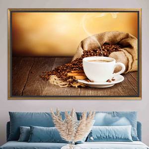 Toile personnalisée sur le thème du café : Décoration élégante pour la cuisine et cadeau pour les amateurs de café, TOILE ENCADRÉE DORÉE - Product Image 1